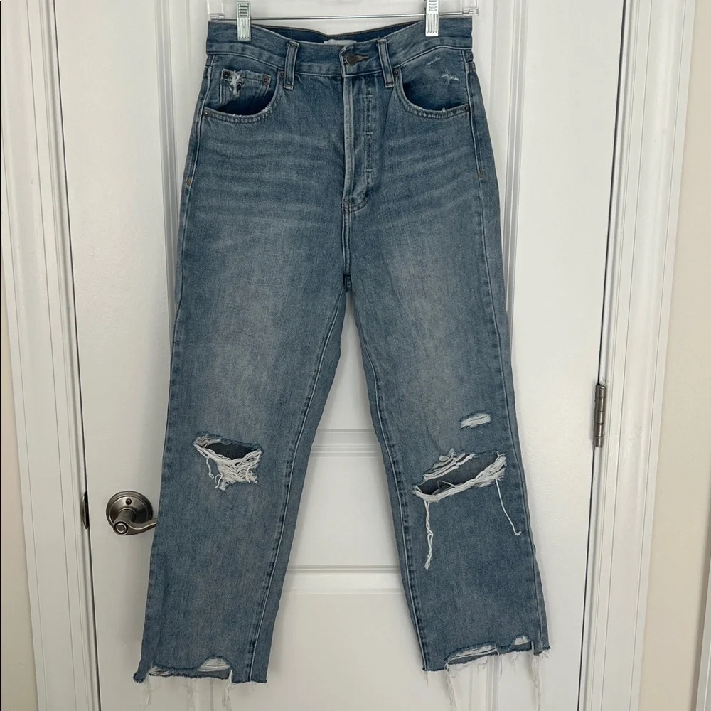 Pistola Cassie Distressed High Rise Straight Leg Jean Button Fly Size 27 - Picture 3 of 9
